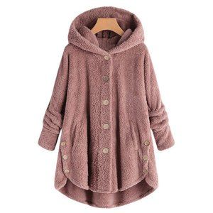 Women Fluffy Overcoat Button Jacket Tops Outwear Loose Sweater Plush Coats